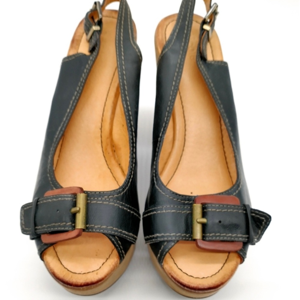 Nicole Ritzy Platform Slingback Sandals Black Buckle 9
